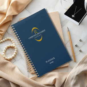 Gold Monogram Navy Blue Moderne Elegante Business Planer