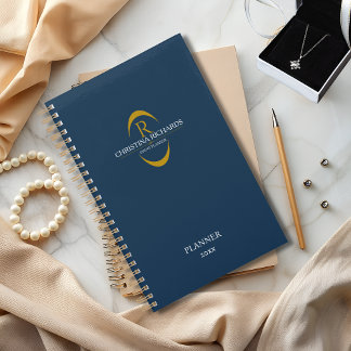 Gold Monogram Navy Blue Moderne Elegante Business Planer