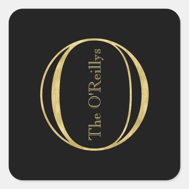 Gold Monogram O und Name auf einer beliebigen Farb Quadratischer Aufkleber (Vorderseite)