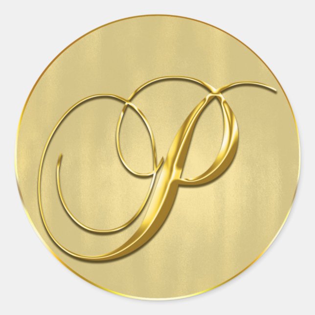 Gold Monogram P Siegel Wedding Invitation Holiday Runder Aufkleber (Vorderseite)