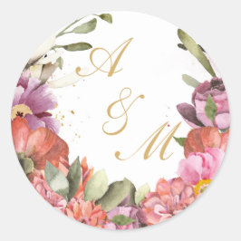 Gold MONOGRAM PERSONALISIERT mit Blume Runder Aufkleber