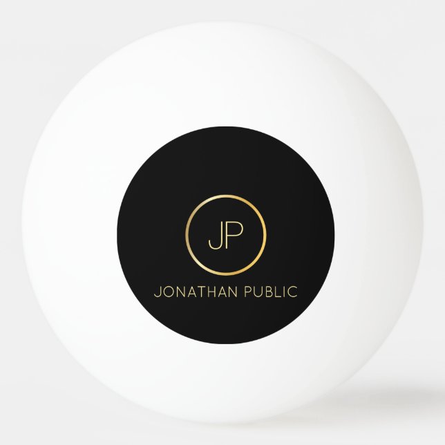 Gold Monogram Personalisiert Name Elegante Moderne Tischtennisball (Vorderseite)
