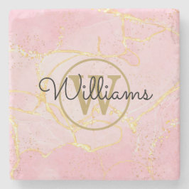 Gold Monogram Pink Agate Geode Steinuntersetzer