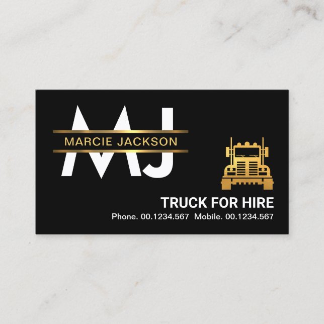 Gold Monogram Placard Logistics Trucking Visitenkarte (Vorderseite)