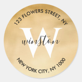 Gold Monogram Rücksendeadresse Moderner Glitzer Runder Aufkleber