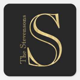 Gold Monogram S und Name auf einer beliebigen Farb Quadratischer Aufkleber