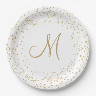 Gold Monogram Script Gold Dust Confetti Pappteller