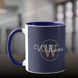 Gold Monogram Script Name Navy Blue Tasse