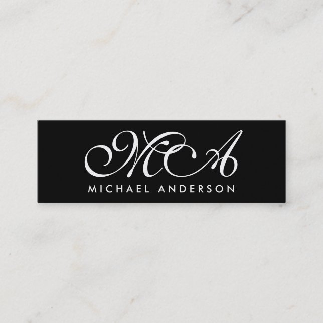 Gold Monogram Script Schwarzer Hintergrund Mini Visitenkarte (Vorderseite)