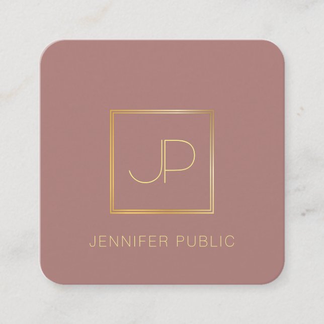 Gold Monogram Template Luxus Premium Silk Finish Quadratische Visitenkarte (Vorderseite)