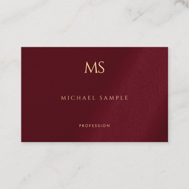 Gold Monogram Text Bordeaux Template Elegant Visitenkarte (Vorderseite)