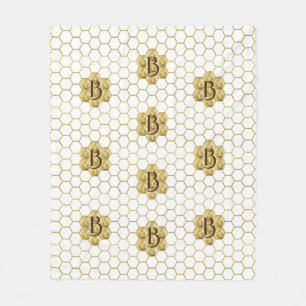 Gold Monogram Vintag Classic Mosaic Hexagon Tile Fleecedecke