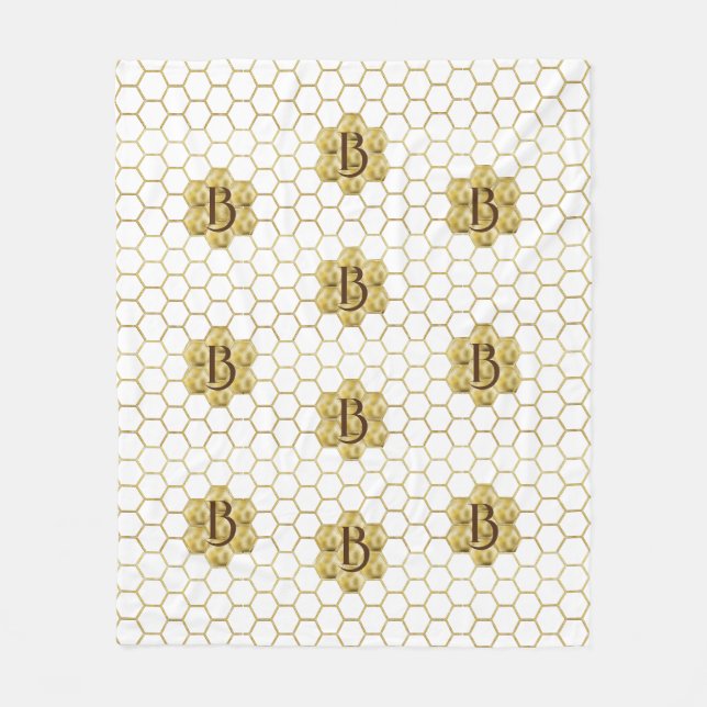 Gold Monogram Vintag Classic Mosaic Hexagon Tile Fleecedecke (Vorderseite)