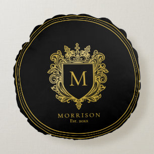 Gold Monogram Wappen Rundes Kissen