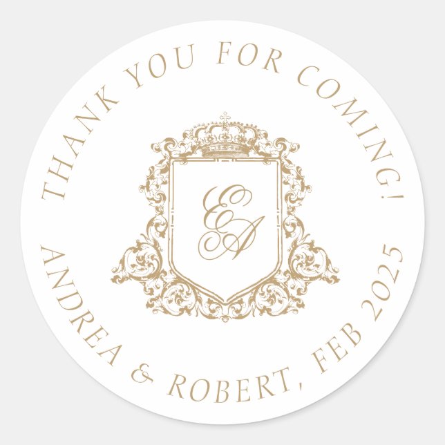 Gold Monogram Wappen Wedding Vielen Dank Runder Aufkleber (Vorderseite)