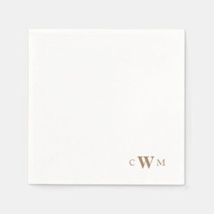 Gold Monogram White Cocktail Serviette