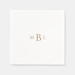 Gold Monogram White Elegant Wedding Cocktail II Serviette