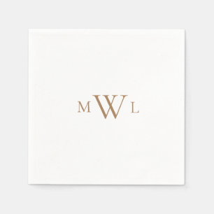 Gold Monogram White Elegant Wedding Cocktail II Serviette