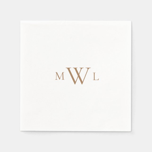 Gold Monogram White Elegant Wedding Cocktail II Serviette (Vorderseite)