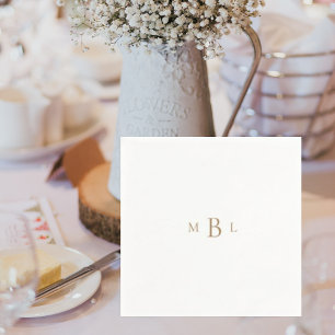 Gold Monogram White Elegante Wedding Cocktail Serviette