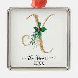 Gold Monogram X Glitzer Weihnachtsblatt Ornament Aus Metall