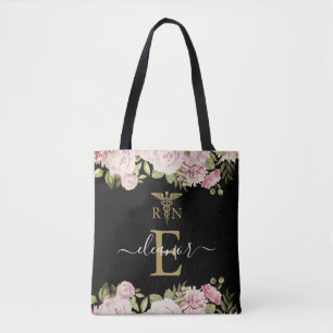 Gold Monogramm Florales Abzeichen für Krankenschwe Tasche