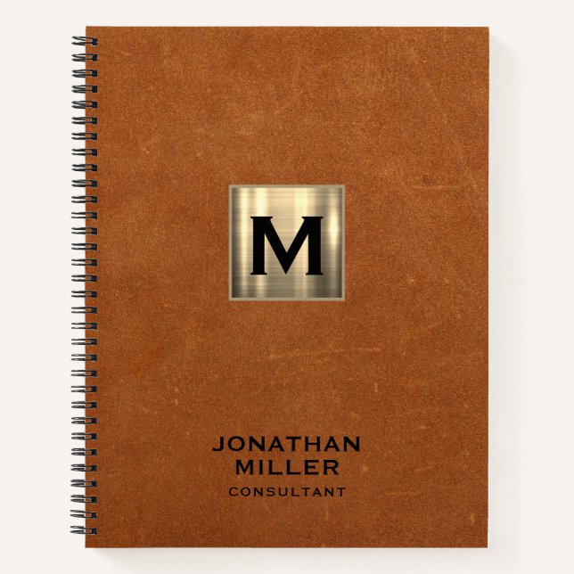 Gold-Monogramm für Leder verkaufen Notizbuch (Vorderseite)