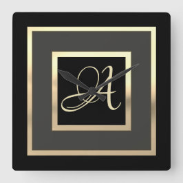 Gold Monogramm Gerahmte Farbe Quadratische Wanduhr