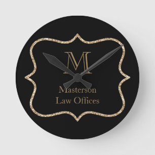 Gold Monogramm Initiale Name Schwarz Gold Professi Runde Wanduhr