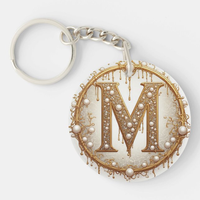 Gold Monogramm M Initial Geschenk für Sie Schlüsselanhänger (Vorderseite)
