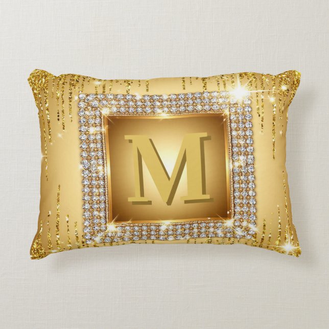 ✨ Gold Monogramm Rahmen Custom Name Design ✨ Dekokissen (Vorderseite)