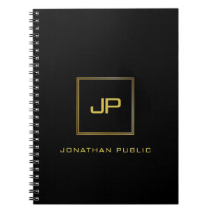 Gold Monogramm Schwarz Vorlage Elegante Moderne Sp Notizblock
