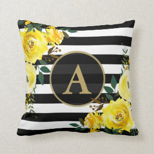 GOLD-Monogramm-Schwarz-weißer GOLD Kissen