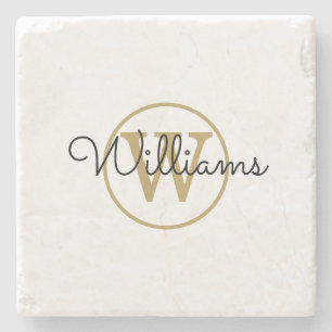 Gold Monogramm Schwarze Schrift Name Stein Unterse Steinuntersetzer