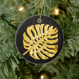Gold Monstera Keramik Ornament