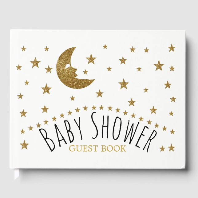 Gold Moon and Stars Baby Dusche Gästebuch (Vorderseite)