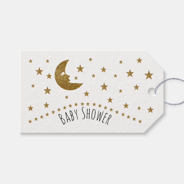Gold Moon and Stars Baby Dusche Geschenkanhänger (Vorderseite (Horizontal))