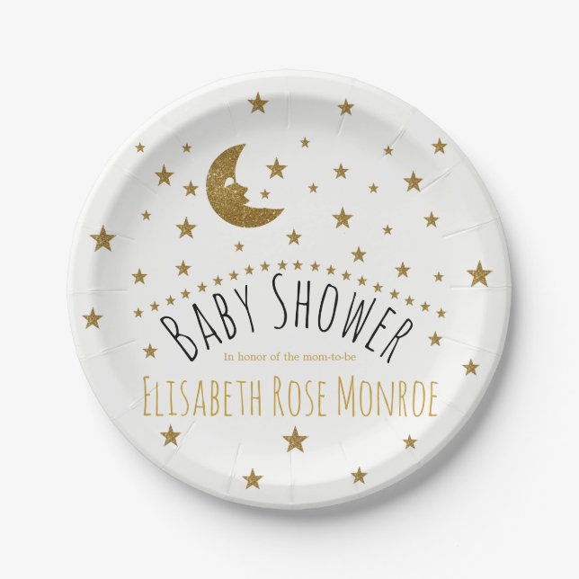 Gold Moon and Stars Baby Dusche Pappteller (Vorderseite)