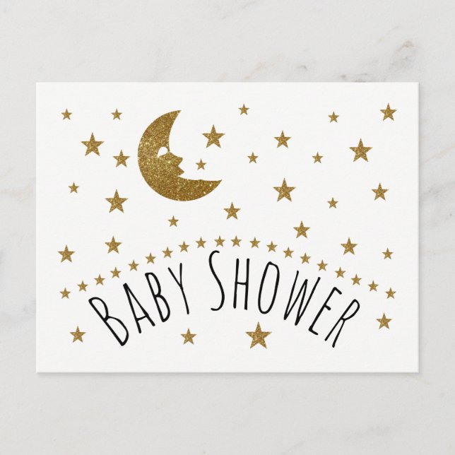 Gold Moon and Stars Baby Shower Einladung (Vorderseite)