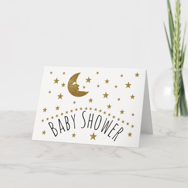 Gold Moon and Stars Baby Shower Einladung (Vorderseite)