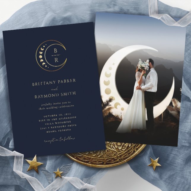 Gold Moon Blue Celestial Hochzeitseinladung Einladung (Von Creator hochgeladen)