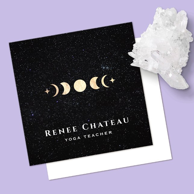 Gold Moon Phase Cosmos Stars Quadratische Visitenkarte (Von Creator hochgeladen)