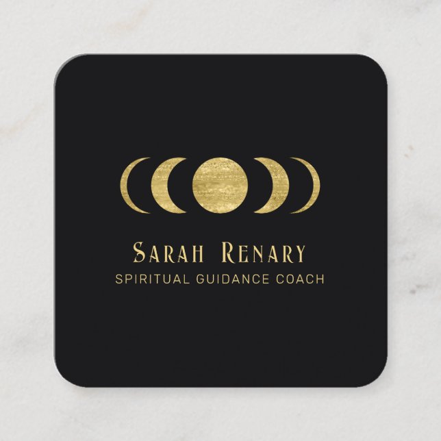 Gold Moon Phases Astrogoly Quadratische Visitenkarte (Vorderseite)