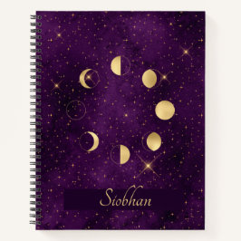 Gold Moon Phases Lila Stars Personalisiert Sketch Notizbuch
