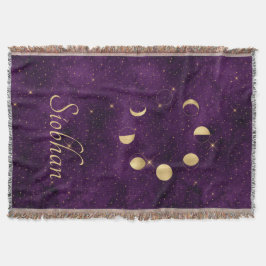 Gold Moon Phasing Lila Stars Personalisiert Decke