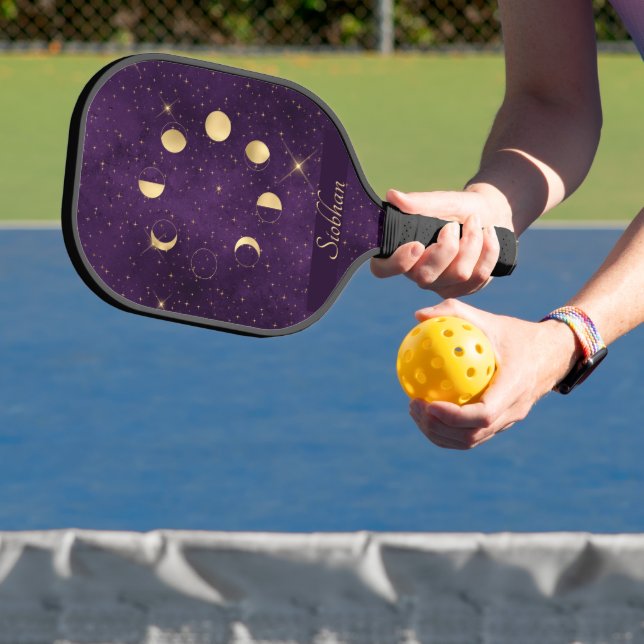Gold Moon Phasing Lila Stars Personalisiert Pickleball Schläger (InSitu)