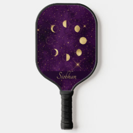 Gold Moon Phasing Lila Stars Personalisiert Pickleball Schläger