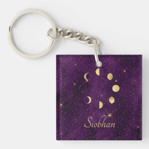 Gold Moon Phasing Lila Stars Personalisiert Schlüsselanhänger