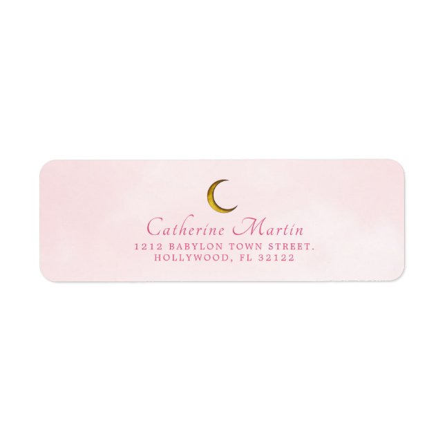 Gold Moon Pink Watercolor Baby Dusche Label (Vorne)