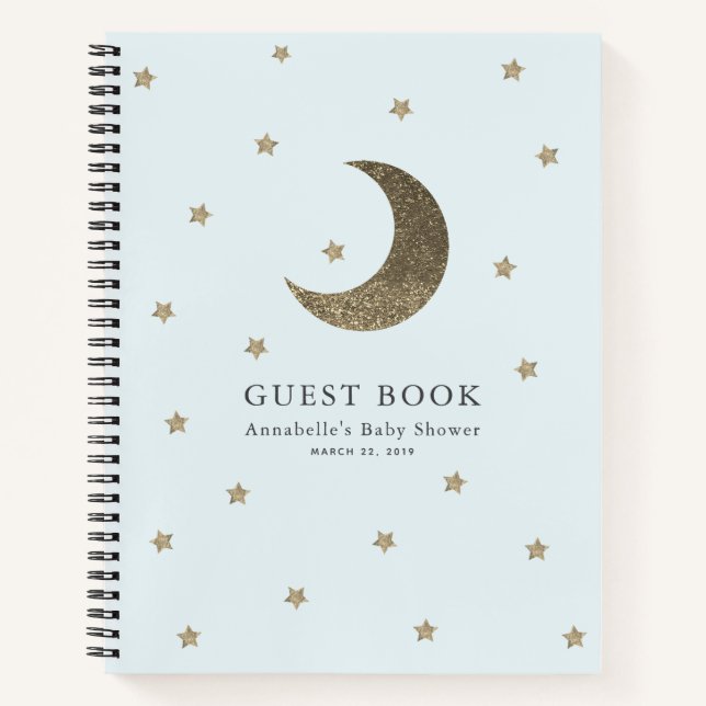 Gold Moon & Stars Blue Baby Shooting Guest Book Notizbuch (Vorderseite)